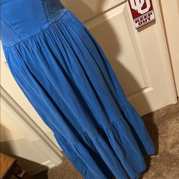 Young Fabulous & Broke Blue Sleeveless Tiered Maxi Dress. Smocked back. Medium - Picture 3 of 10